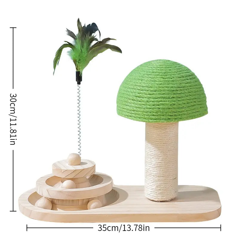 Interactive Cat Ferris Wheel Toy - Wooden Sisal Scratcher with Rolling Ball Track for Indoor Cat Engagement and Furniture Protection