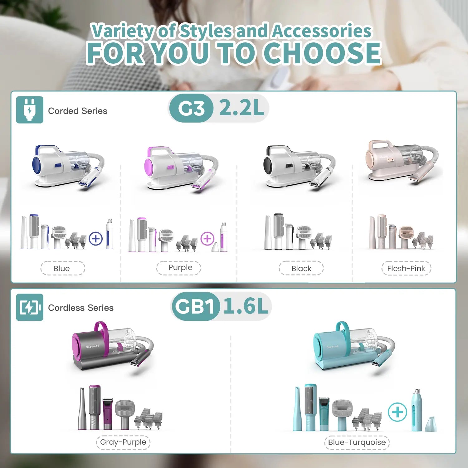 Geoorood All-In-One Dog Grooming Vacuum Kit with 10Kpa Suction, 2.2L Dust Tank, Adjustable Combs, Lightweight Design - Ideal for Home Use and Gifting