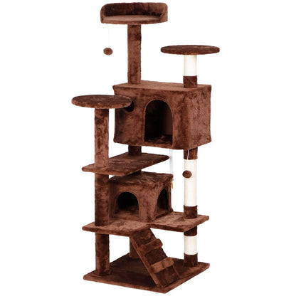 Segawe 55-Inch Multi-Tier Cat Tree Condo with Plush Sisal Scratching Posts, Secure Perches, and Two Cozy Hideaways for Medium Cats - Stylish Room Decor for Apartments