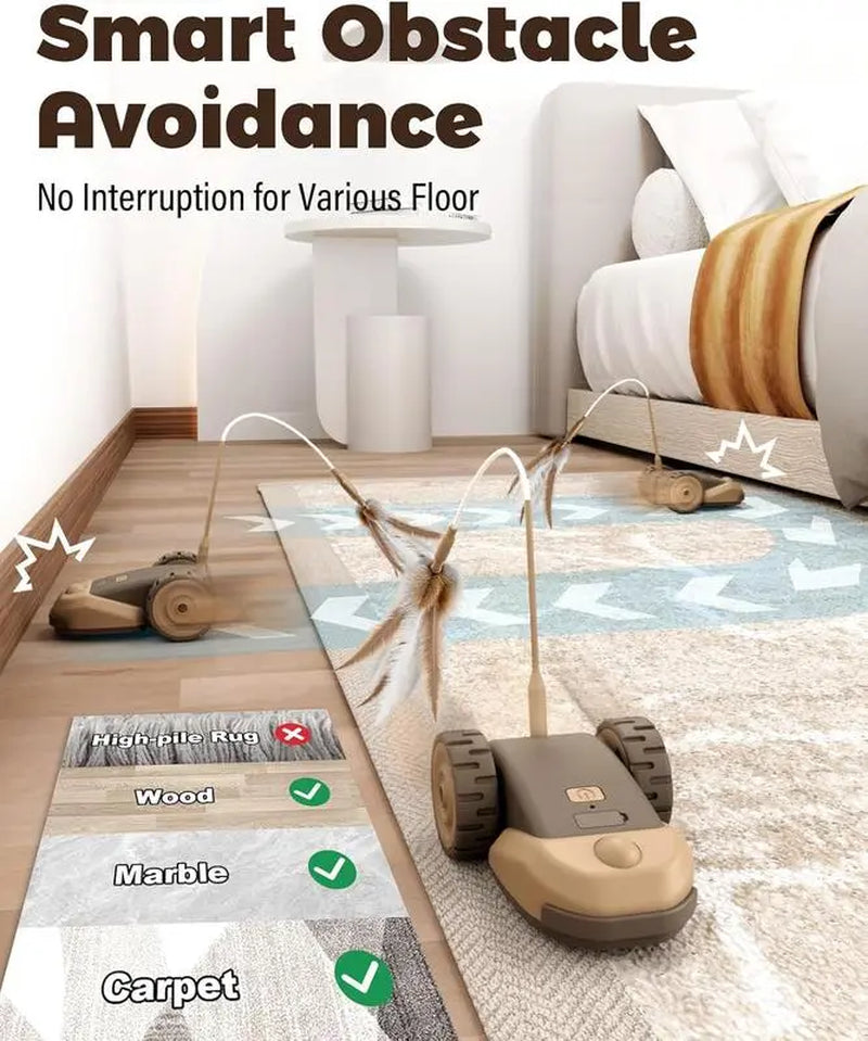 3-in-1 Interactive Cat Toy: Automatic Moving Mouse with Dual-Speed Settings, Includes Hanging Feather Strings and Wiggly Silicone Tail for Engaging Indoor Play for Cats and Kittens