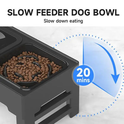 GOYJOY Adjustable Elevated Dog Bowls with Anti-Slip Design for Dogs and Cats - Ergonomic Raised Feeding Station with Slow Feeders and No Spill Water Bowl for Pets of All Sizes