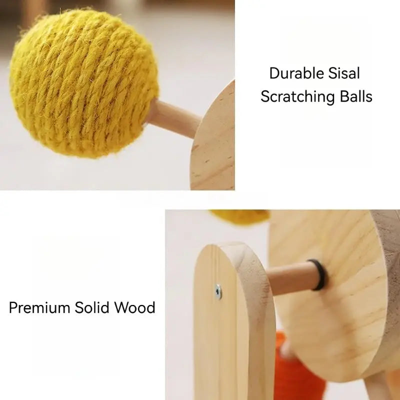Interactive Cat Ferris Wheel Toy - Wooden Sisal Scratcher with Rolling Ball Track for Indoor Cat Engagement and Furniture Protection