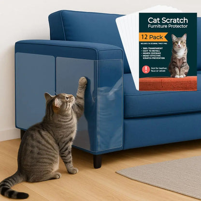 AISOON 12-Pack Heavy-Duty Cat Scratch Furniture Protector - Easy-to-Apply Scratching Deterrent and Shield for Sofa Corners, Walls, and Doors with 50 Twist Pins