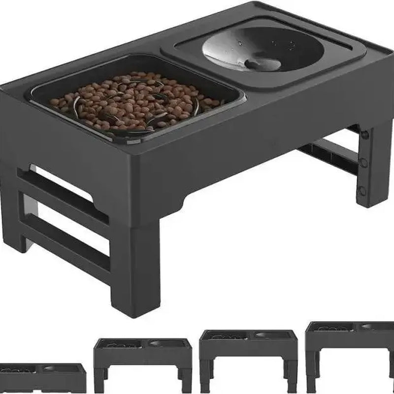 GOYJOY Adjustable Elevated Dog Bowls with Anti-Slip Design for Dogs and Cats - Ergonomic Raised Feeding Station with Slow Feeders and No Spill Water Bowl for Pets of All Sizes