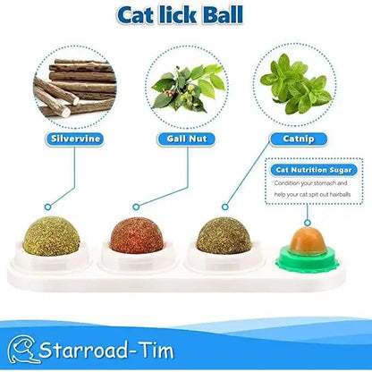 Catnip and Silvervine Chew Balls - 4 Pack, Dental Treats for Cats, Edible Toys for Energy and Flavor, Suitable for All Breeds