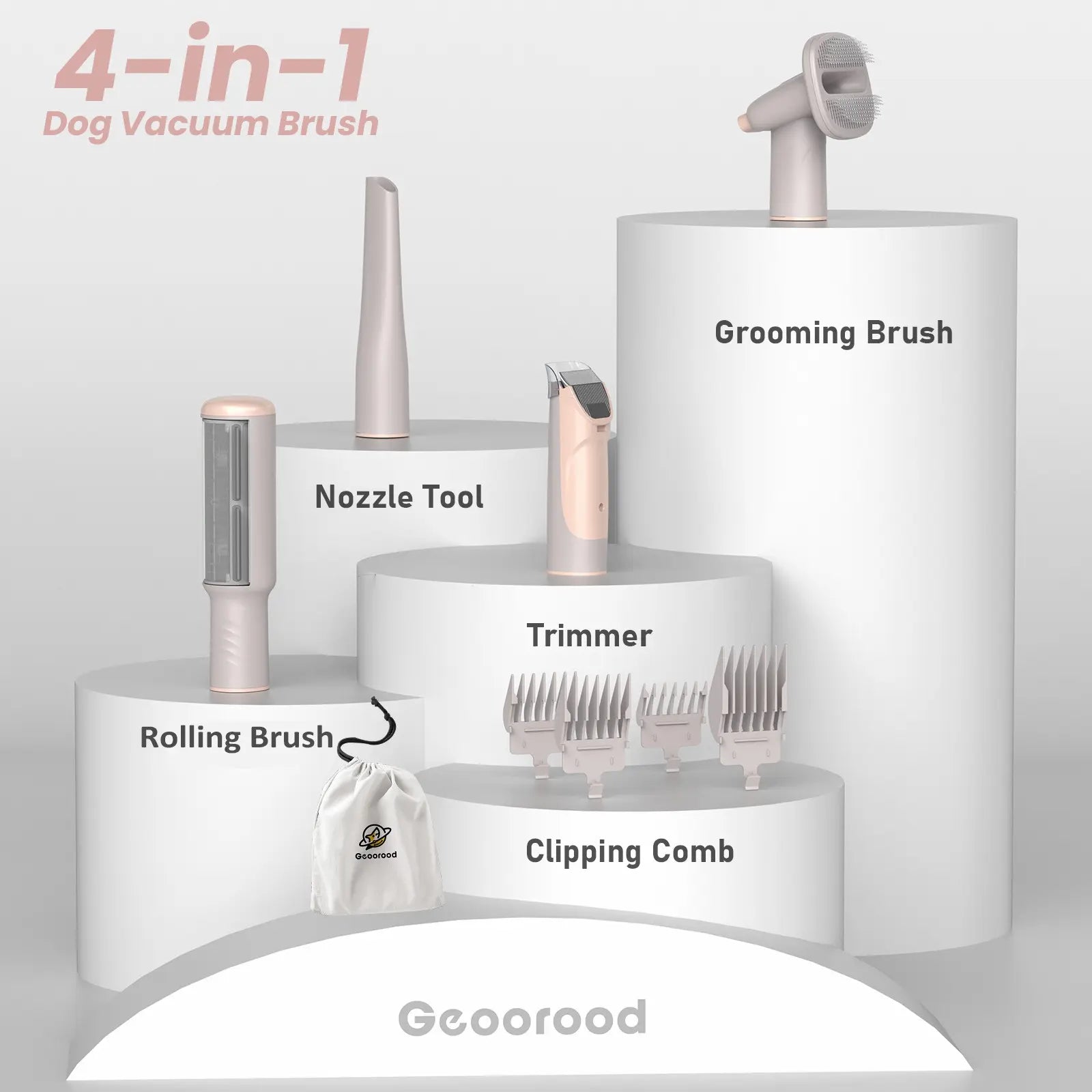Geoorood All-In-One Dog Grooming Vacuum Kit with 10Kpa Suction, 2.2L Dust Tank, Adjustable Combs, Lightweight Design - Ideal for Home Use and Gifting