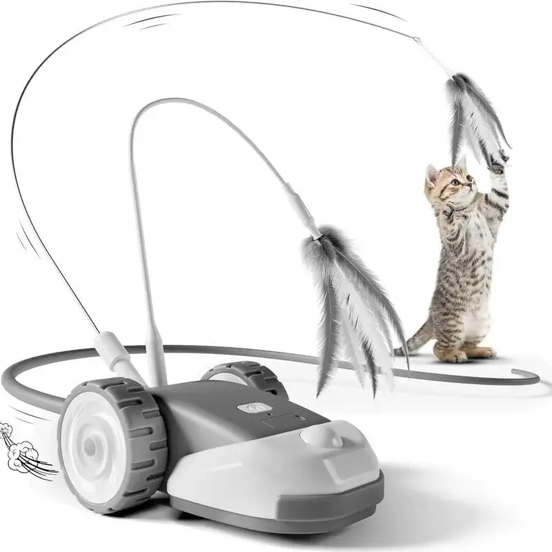 3-in-1 Interactive Cat Toy: Automatic Moving Mouse with Dual-Speed Settings, Includes Hanging Feather Strings and Wiggly Silicone Tail for Engaging Indoor Play for Cats and Kittens