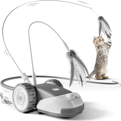 3-in-1 Interactive Cat Toy: Automatic Moving Mouse with Dual-Speed Settings, Includes Hanging Feather Strings and Wiggly Silicone Tail for Engaging Indoor Play for Cats and Kittens