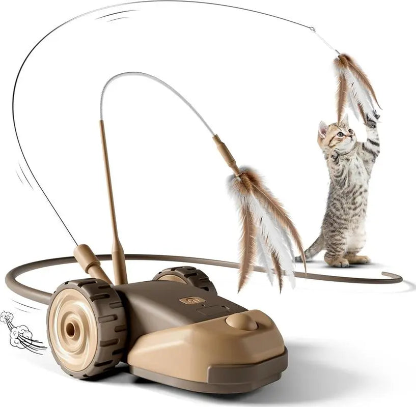 3-in-1 Interactive Cat Toy: Automatic Moving Mouse with Dual-Speed Settings, Includes Hanging Feather Strings and Wiggly Silicone Tail for Engaging Indoor Play for Cats and Kittens