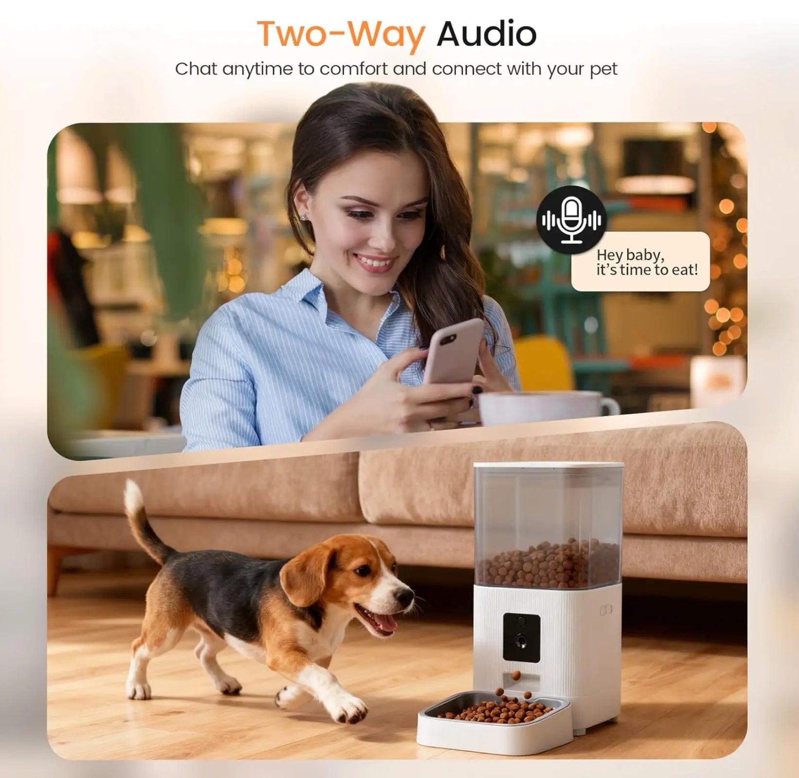 Automatic Pet Feeder with HD Camera, 5G Wi-Fi App Control, Two-Way Audio, Night Vision, and Portion Scheduling for Cats and Dogs, Featuring a Stainless Steel Bowl
