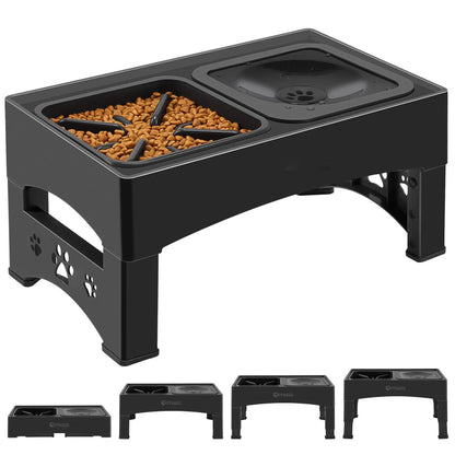 GOYJOY Adjustable Elevated Dog Bowls with Anti-Slip Design for Dogs and Cats - Ergonomic Raised Feeding Station with Slow Feeders and No Spill Water Bowl for Pets of All Sizes