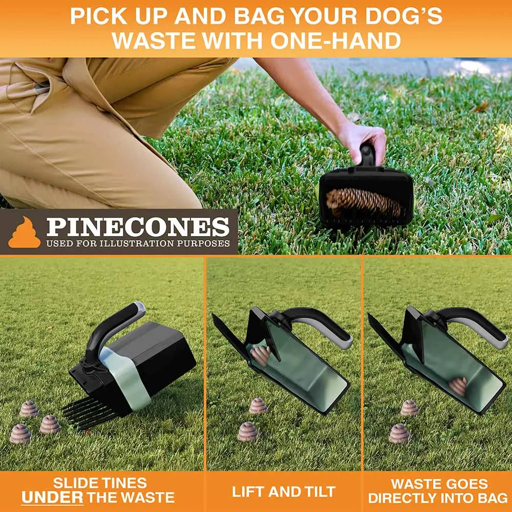 Neater Pets Lift N' Bag Dog Pooper Scooper 2.0 - 6-Inch Handle, Scoop-To-Bag Design, One-Handed Operation, Extra-Large Bags, Made in the USA