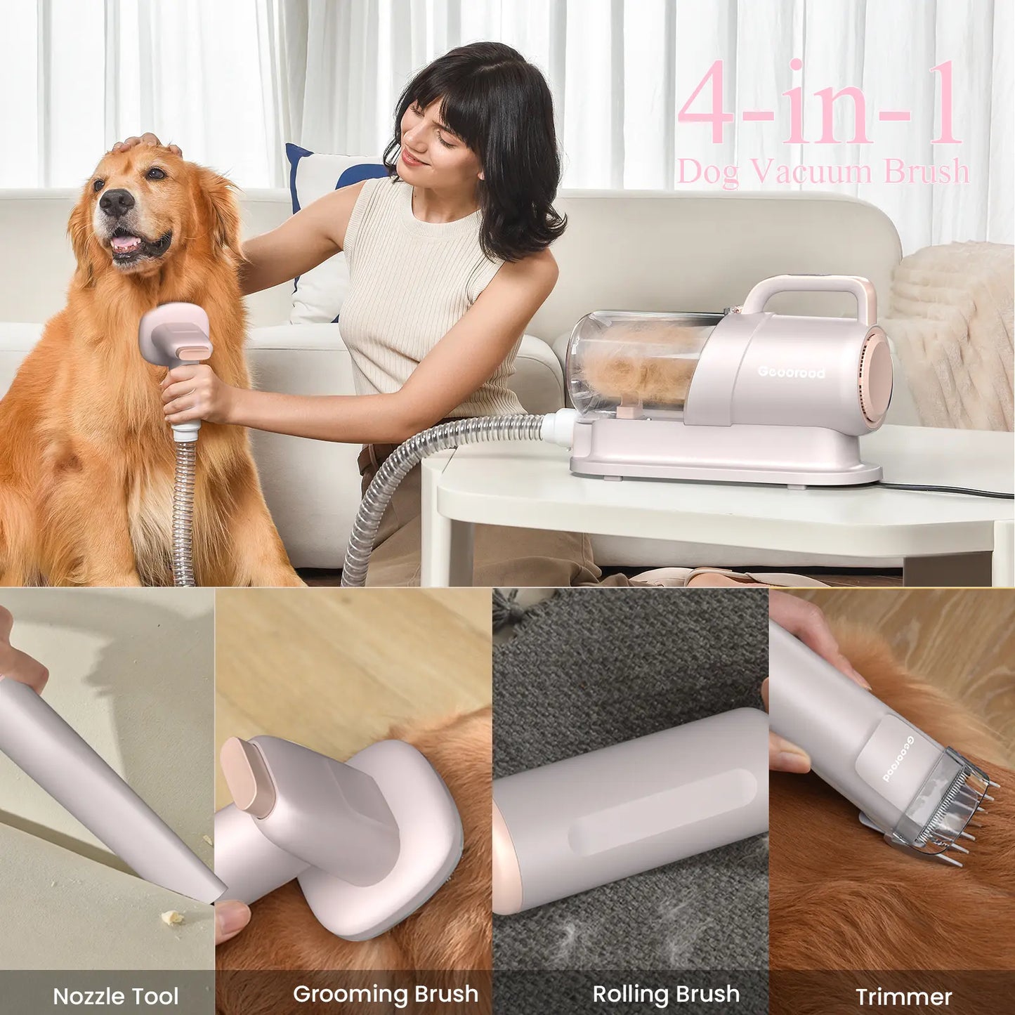 Geoorood All-In-One Dog Grooming Vacuum Kit with 10Kpa Suction, 2.2L Dust Tank, Adjustable Combs, Lightweight Design - Ideal for Home Use and Gifting