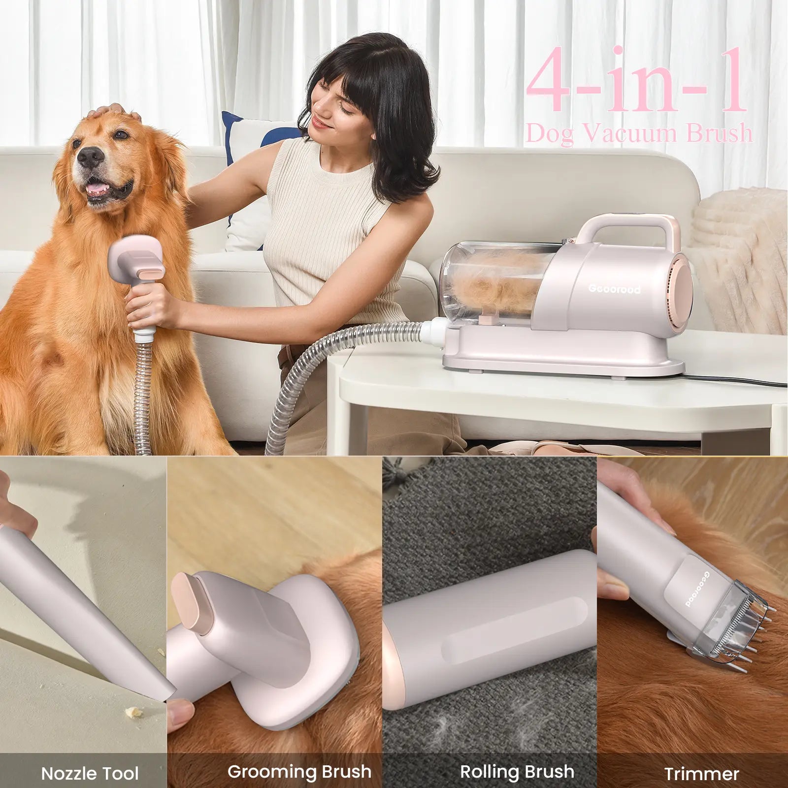 Geoorood All-In-One Dog Grooming Vacuum Kit with 10Kpa Suction, 2.2L Dust Tank, Adjustable Combs, Lightweight Design - Ideal for Home Use and Gifting