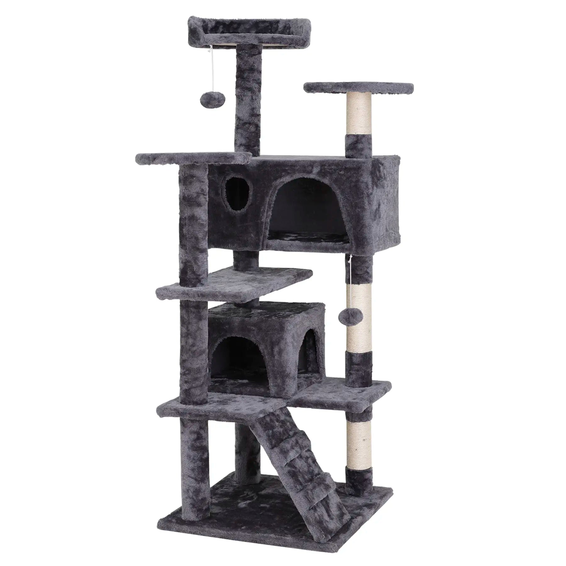Segawe 55-Inch Multi-Tier Cat Tree Condo with Plush Sisal Scratching Posts, Secure Perches, and Two Cozy Hideaways for Medium Cats - Stylish Room Decor for Apartments