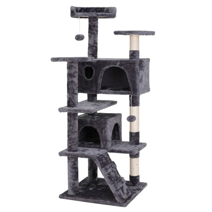 Segawe 55-Inch Multi-Tier Cat Tree Condo with Plush Sisal Scratching Posts, Secure Perches, and Two Cozy Hideaways for Medium Cats - Stylish Room Decor for Apartments