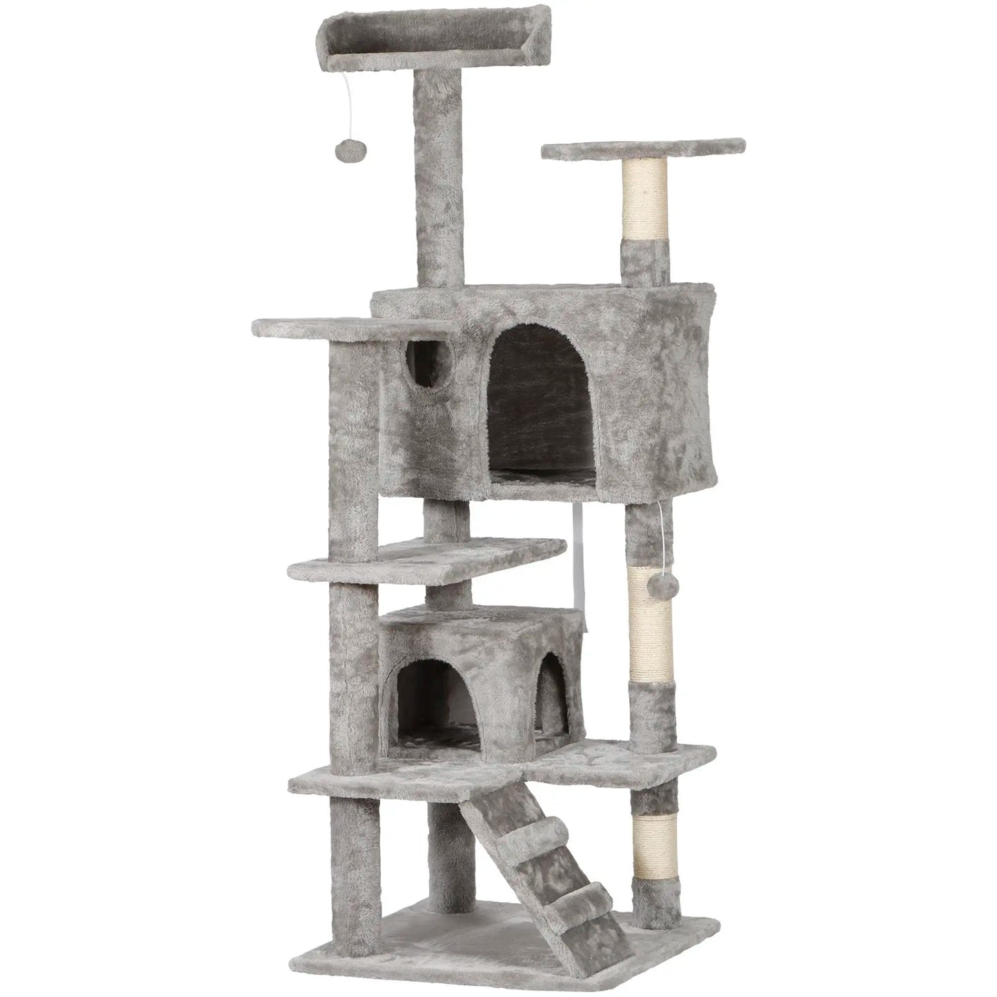 Segawe 55-Inch Multi-Tier Cat Tree Condo with Plush Sisal Scratching Posts, Secure Perches, and Two Cozy Hideaways for Medium Cats - Stylish Room Decor for Apartments