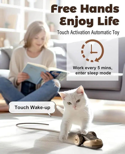 3-in-1 Interactive Cat Toy: Automatic Moving Mouse with Dual-Speed Settings, Includes Hanging Feather Strings and Wiggly Silicone Tail for Engaging Indoor Play for Cats and Kittens
