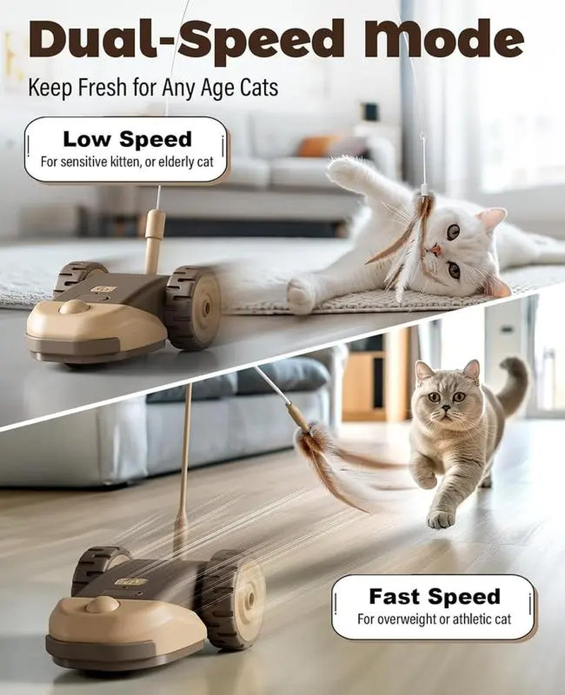 3-in-1 Interactive Cat Toy: Automatic Moving Mouse with Dual-Speed Settings, Includes Hanging Feather Strings and Wiggly Silicone Tail for Engaging Indoor Play for Cats and Kittens