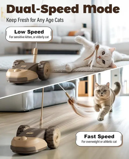3-in-1 Interactive Cat Toy: Automatic Moving Mouse with Dual-Speed Settings, Includes Hanging Feather Strings and Wiggly Silicone Tail for Engaging Indoor Play for Cats and Kittens