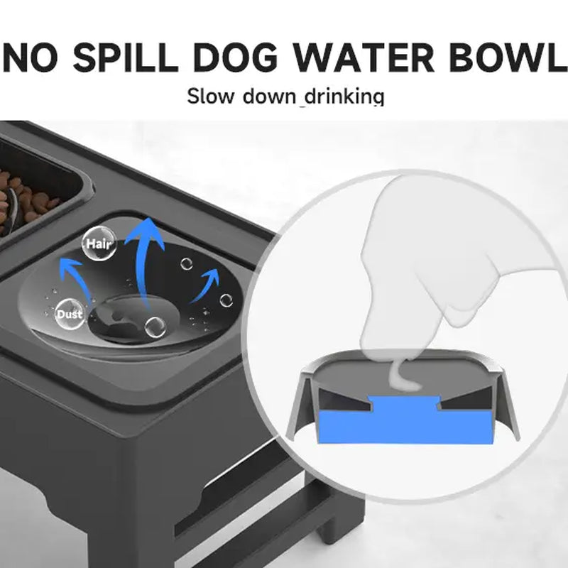 GOYJOY Adjustable Elevated Dog Bowls with Anti-Slip Design for Dogs and Cats - Ergonomic Raised Feeding Station with Slow Feeders and No Spill Water Bowl for Pets of All Sizes