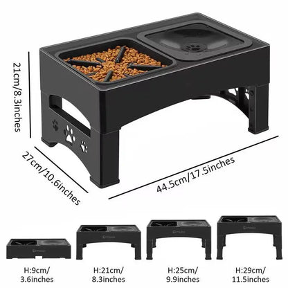 GOYJOY Adjustable Elevated Dog Bowls with Anti-Slip Design for Dogs and Cats - Ergonomic Raised Feeding Station with Slow Feeders and No Spill Water Bowl for Pets of All Sizes