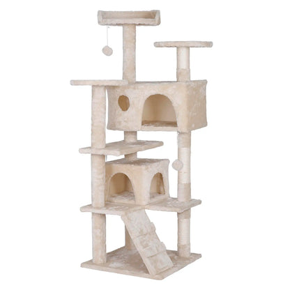 Segawe 55-Inch Multi-Tier Cat Tree Condo with Plush Sisal Scratching Posts, Secure Perches, and Two Cozy Hideaways for Medium Cats - Stylish Room Decor for Apartments