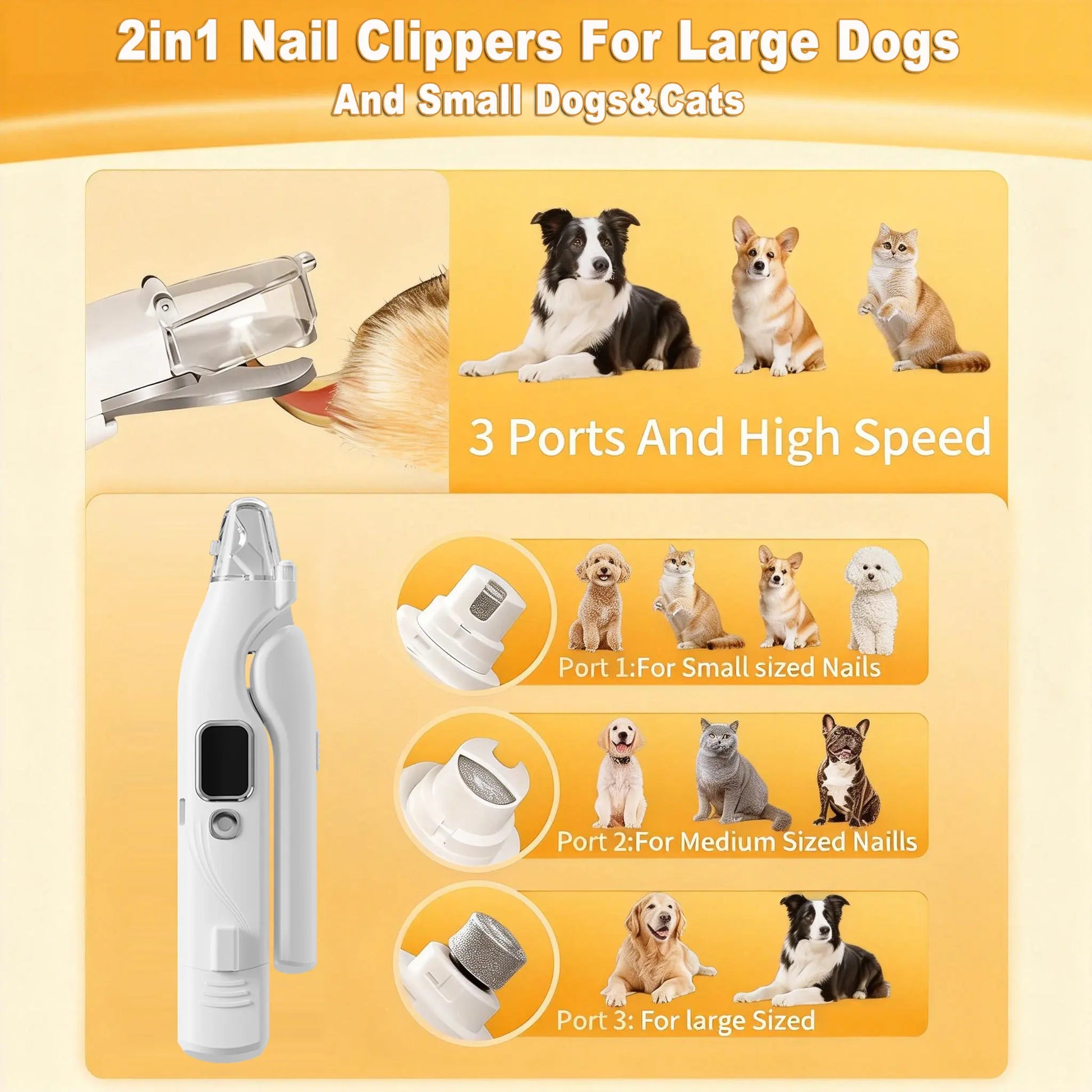 Pet Nail Grinder and Trimmer Kit for Dogs and Cats, Ultra-Quiet Rechargeable Electric Nail Grinder, Suitable for Small and Large Breeds with 4-Hour Battery Life