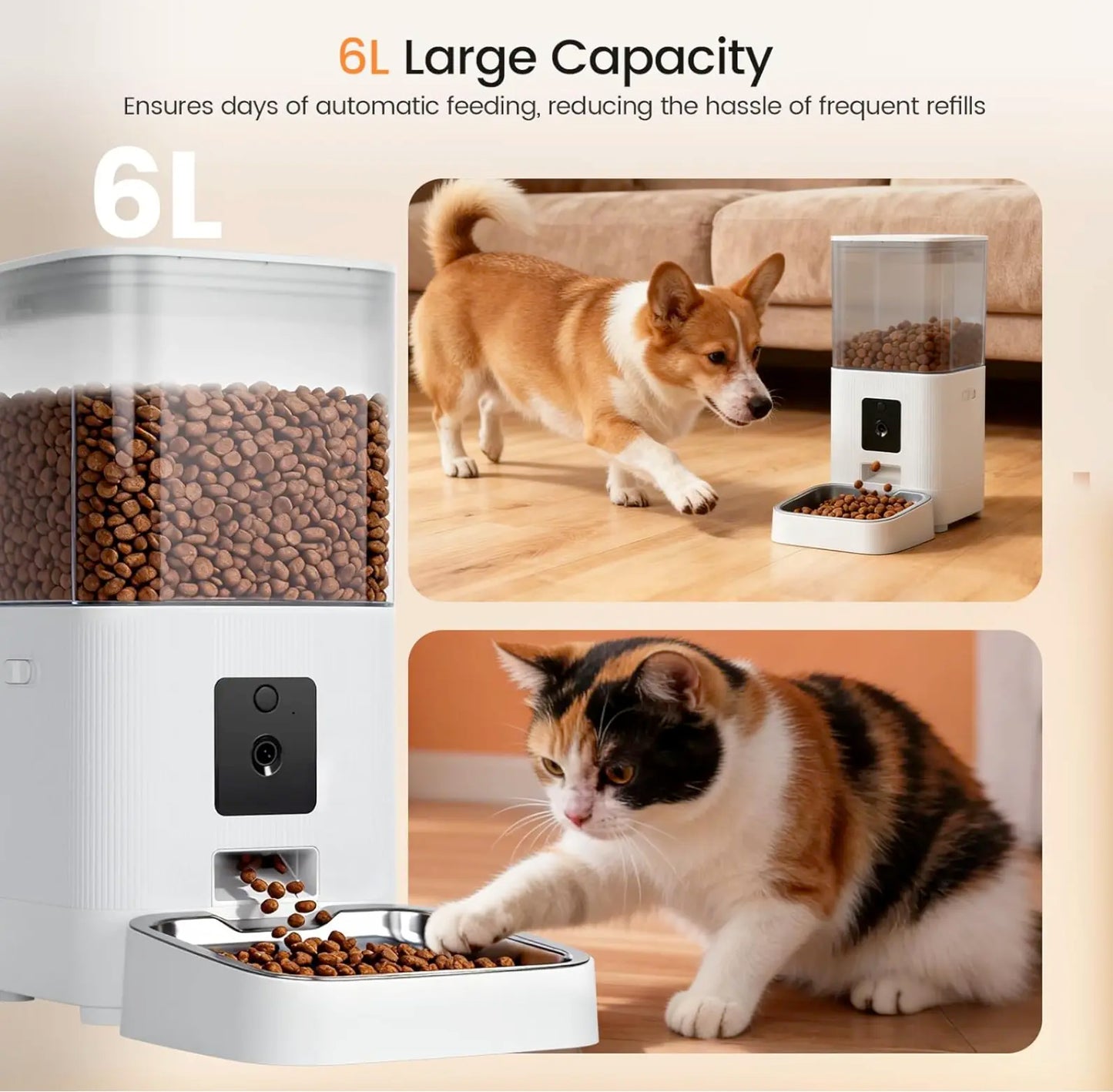Automatic Pet Feeder with HD Camera, 5G Wi-Fi App Control, Two-Way Audio, Night Vision, and Portion Scheduling for Cats and Dogs, Featuring a Stainless Steel Bowl