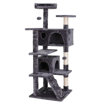 Segawe 55-Inch Multi-Tier Cat Tree Condo with Plush Sisal Scratching Posts, Secure Perches, and Two Cozy Hideaways for Medium Cats - Stylish Room Decor for Apartments