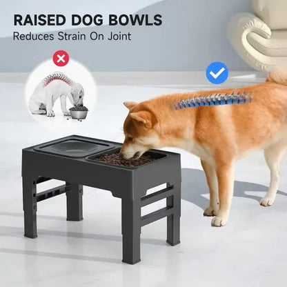 GOYJOY Adjustable Elevated Dog Bowls with Anti-Slip Design for Dogs and Cats - Ergonomic Raised Feeding Station with Slow Feeders and No Spill Water Bowl for Pets of All Sizes