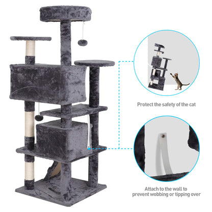 Segawe 55-Inch Multi-Tier Cat Tree Condo with Plush Sisal Scratching Posts, Secure Perches, and Two Cozy Hideaways for Medium Cats - Stylish Room Decor for Apartments