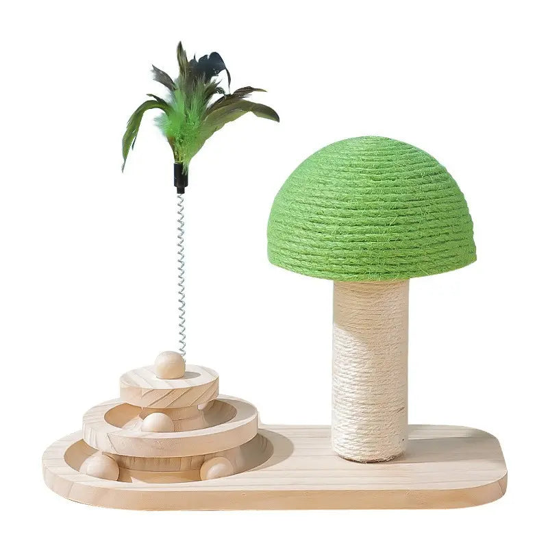 Interactive Cat Ferris Wheel Toy - Wooden Sisal Scratcher with Rolling Ball Track for Indoor Cat Engagement and Furniture Protection