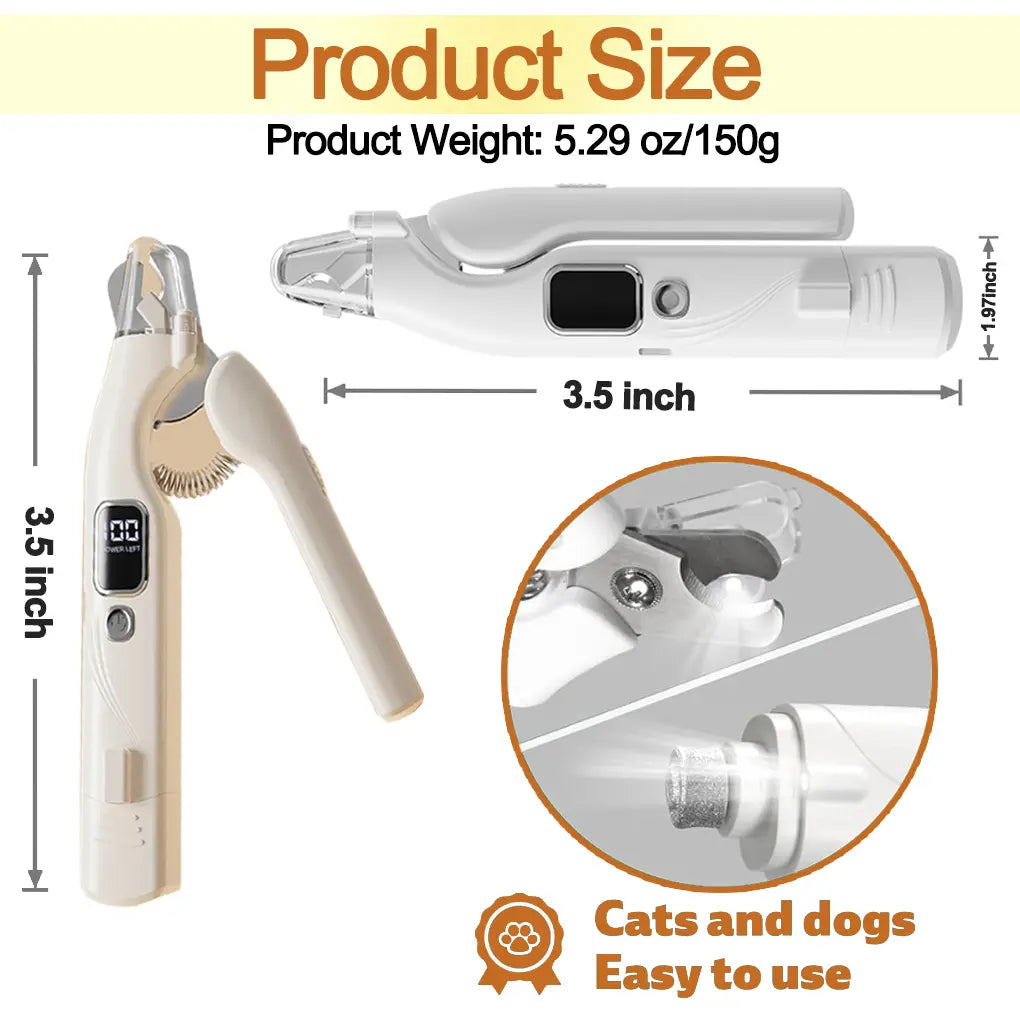 Pet Nail Grinder and Trimmer Kit for Dogs and Cats, Ultra-Quiet Rechargeable Electric Nail Grinder, Suitable for Small and Large Breeds with 4-Hour Battery Life