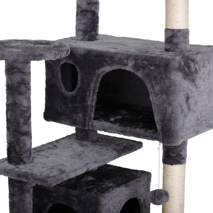 Segawe 55-Inch Multi-Tier Cat Tree Condo with Plush Sisal Scratching Posts, Secure Perches, and Two Cozy Hideaways for Medium Cats - Stylish Room Decor for Apartments