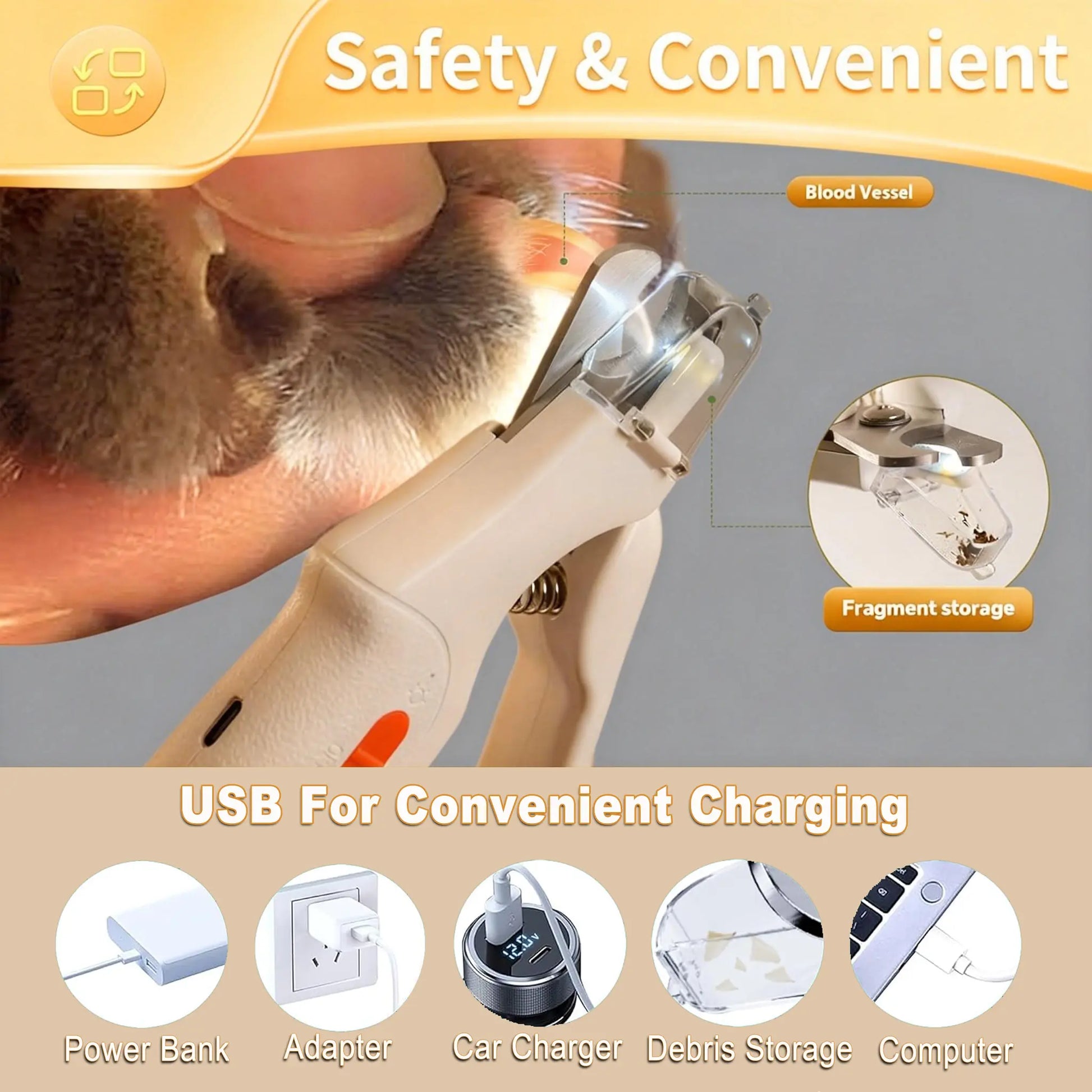 Pet Nail Grinder and Trimmer Kit for Dogs and Cats, Ultra-Quiet Rechargeable Electric Nail Grinder, Suitable for Small and Large Breeds with 4-Hour Battery Life