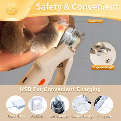 Pet Nail Grinder and Trimmer Kit for Dogs and Cats, Ultra-Quiet Rechargeable Electric Nail Grinder, Suitable for Small and Large Breeds with 4-Hour Battery Life