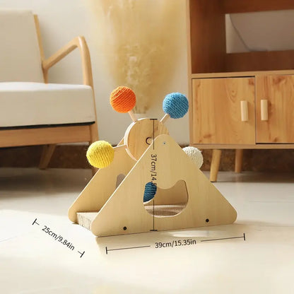 Interactive Cat Ferris Wheel Toy - Wooden Sisal Scratcher with Rolling Ball Track for Indoor Cat Engagement and Furniture Protection