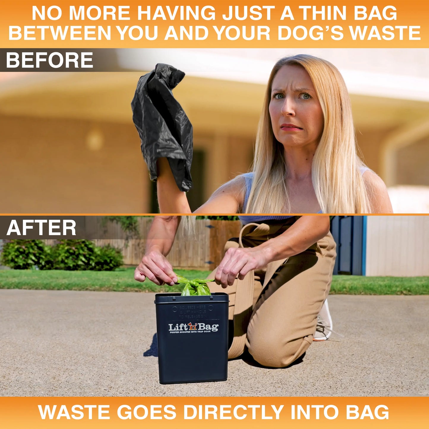 Neater Pets Lift N' Bag Dog Pooper Scooper 2.0 - 6-Inch Handle, Scoop-To-Bag Design, One-Handed Operation, Extra-Large Bags, Made in the USA