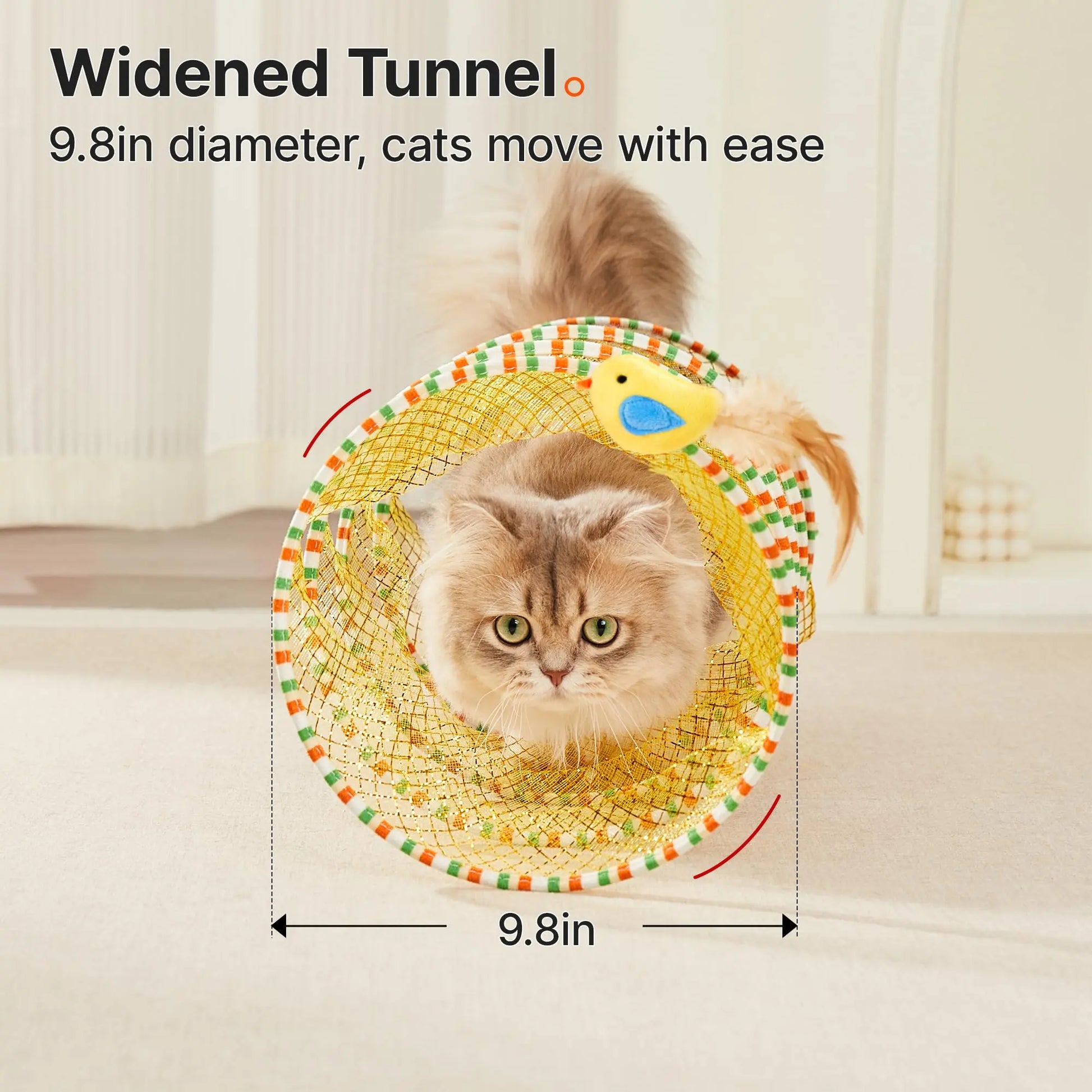 Potaroma Spiral Tunnel Cat Toy - Collapsible Spring Tunnel for Indoor Cats with Feather and Bell, 20 Inches Unfolded