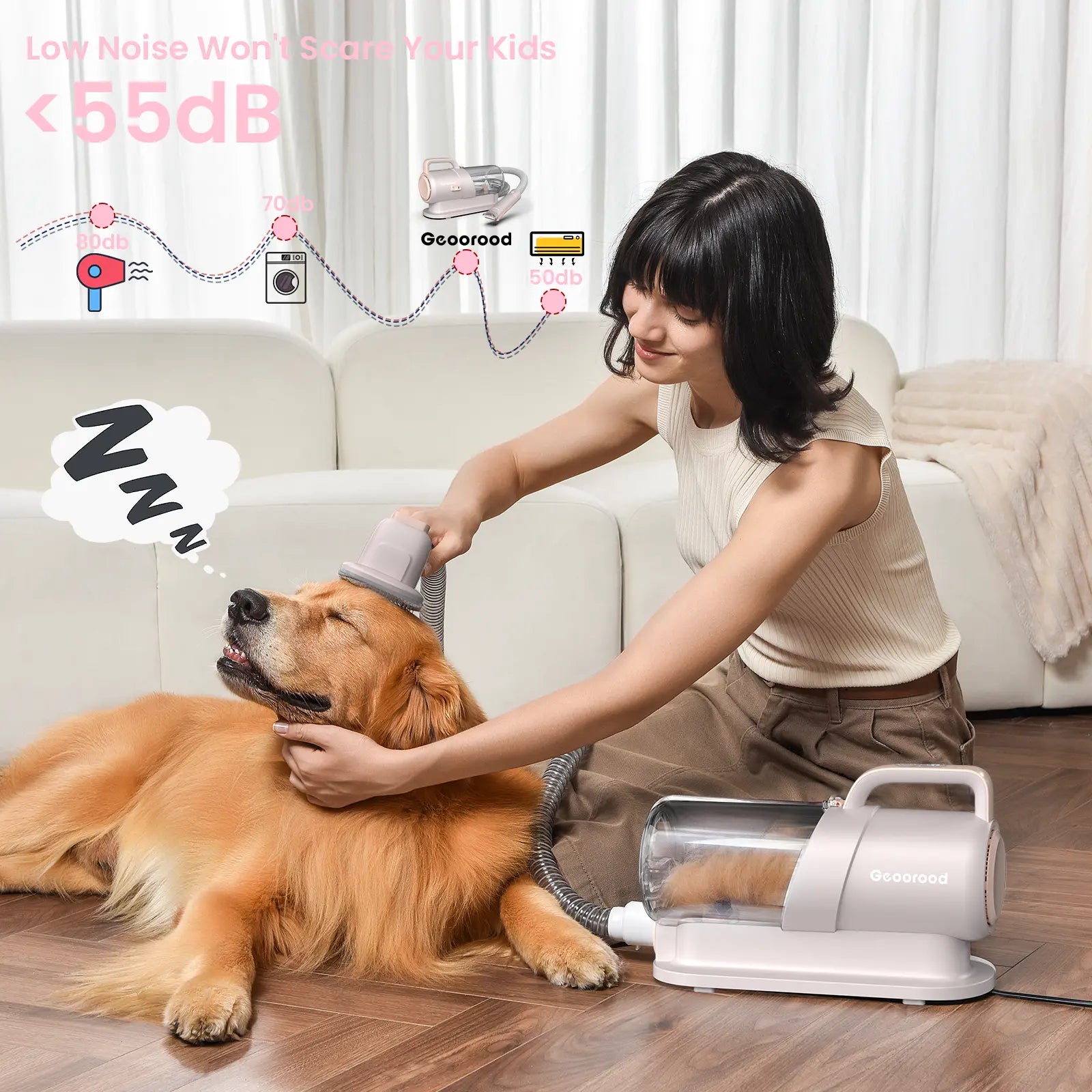 Geoorood All-In-One Dog Grooming Vacuum Kit with 10Kpa Suction, 2.2L Dust Tank, Adjustable Combs, Lightweight Design - Ideal for Home Use and Gifting