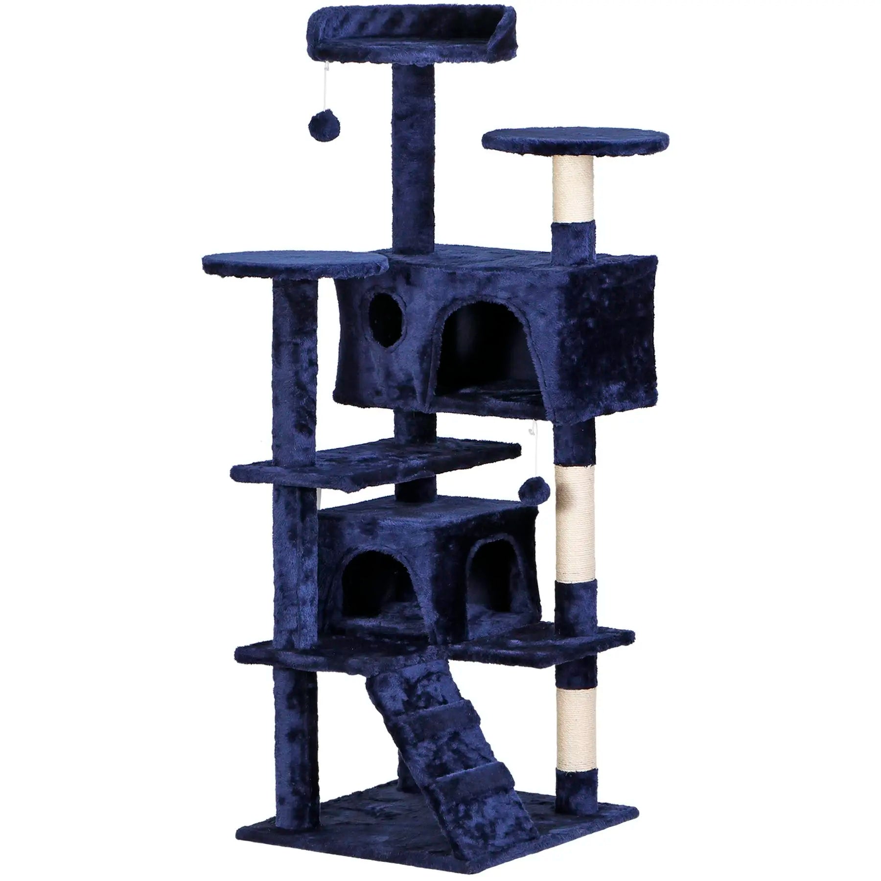 Segawe 55-Inch Multi-Tier Cat Tree Condo with Plush Sisal Scratching Posts, Secure Perches, and Two Cozy Hideaways for Medium Cats - Stylish Room Decor for Apartments