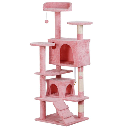 Segawe 55-Inch Multi-Tier Cat Tree Condo with Plush Sisal Scratching Posts, Secure Perches, and Two Cozy Hideaways for Medium Cats - Stylish Room Decor for Apartments