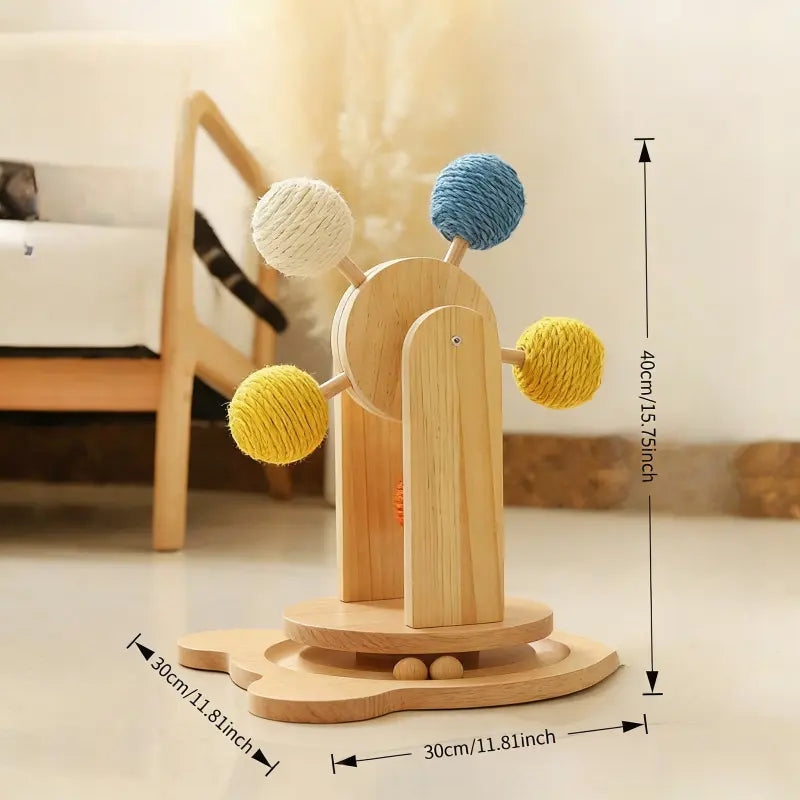 Interactive Cat Ferris Wheel Toy - Wooden Sisal Scratcher with Rolling Ball Track for Indoor Cat Engagement and Furniture Protection