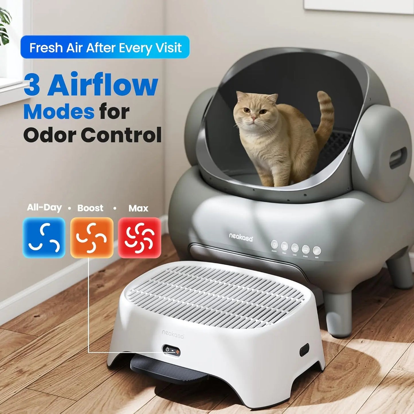 Neakasa Airstep Pet Air Purifier with Three Modes for Odor, Dust, and Pet Hair Control, Compatible with M1 Plus, M1 Lite, and Various Litter Boxes