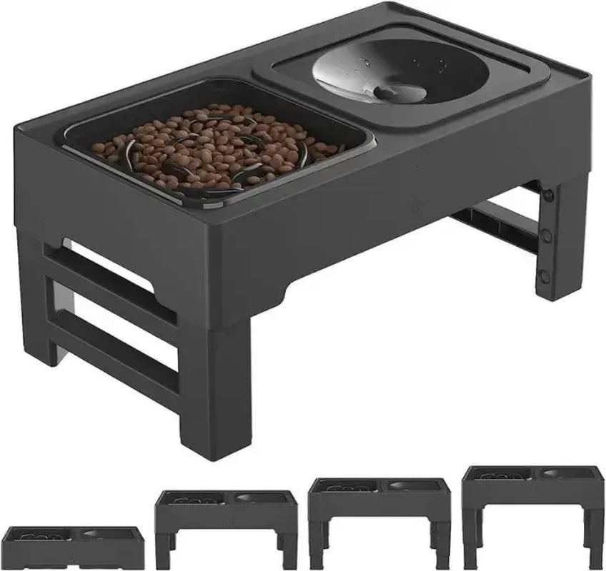 GOYJOY Adjustable Elevated Dog Bowls with Anti-Slip Design for Dogs and Cats - Ergonomic Raised Feeding Station with Slow Feeders and No Spill Water Bowl for Pets of All Sizes