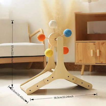 Interactive Cat Ferris Wheel Toy - Wooden Sisal Scratcher with Rolling Ball Track for Indoor Cat Engagement and Furniture Protection